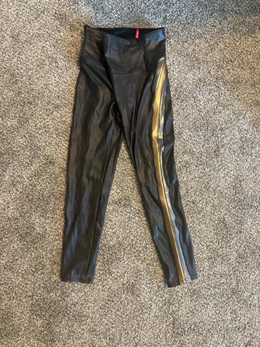 Spanx Faux Leather Leggings with Metallic Detail Large